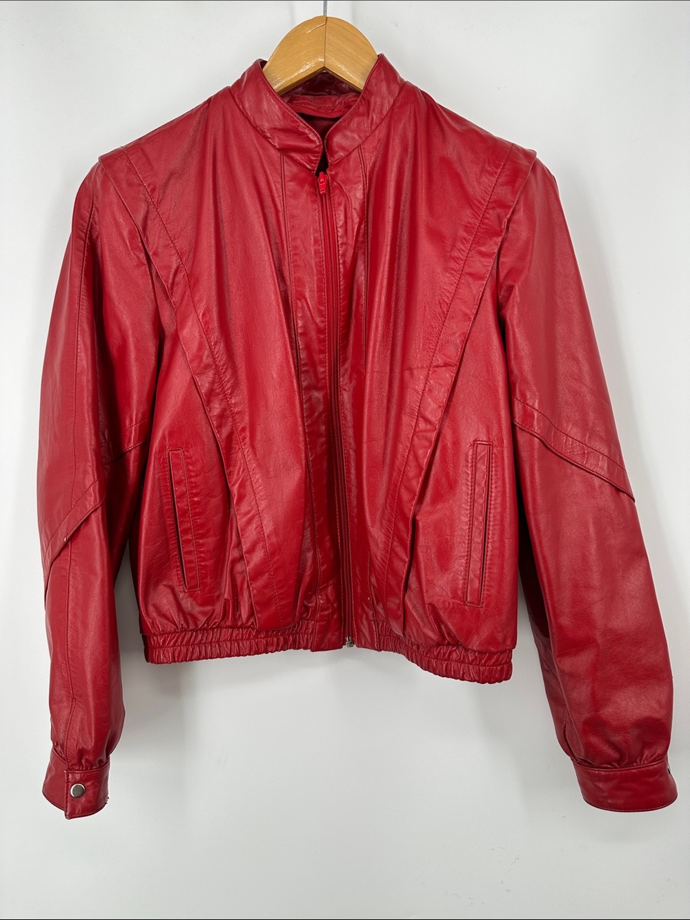Red Women's Leather Zip Jacket Vintage 80s